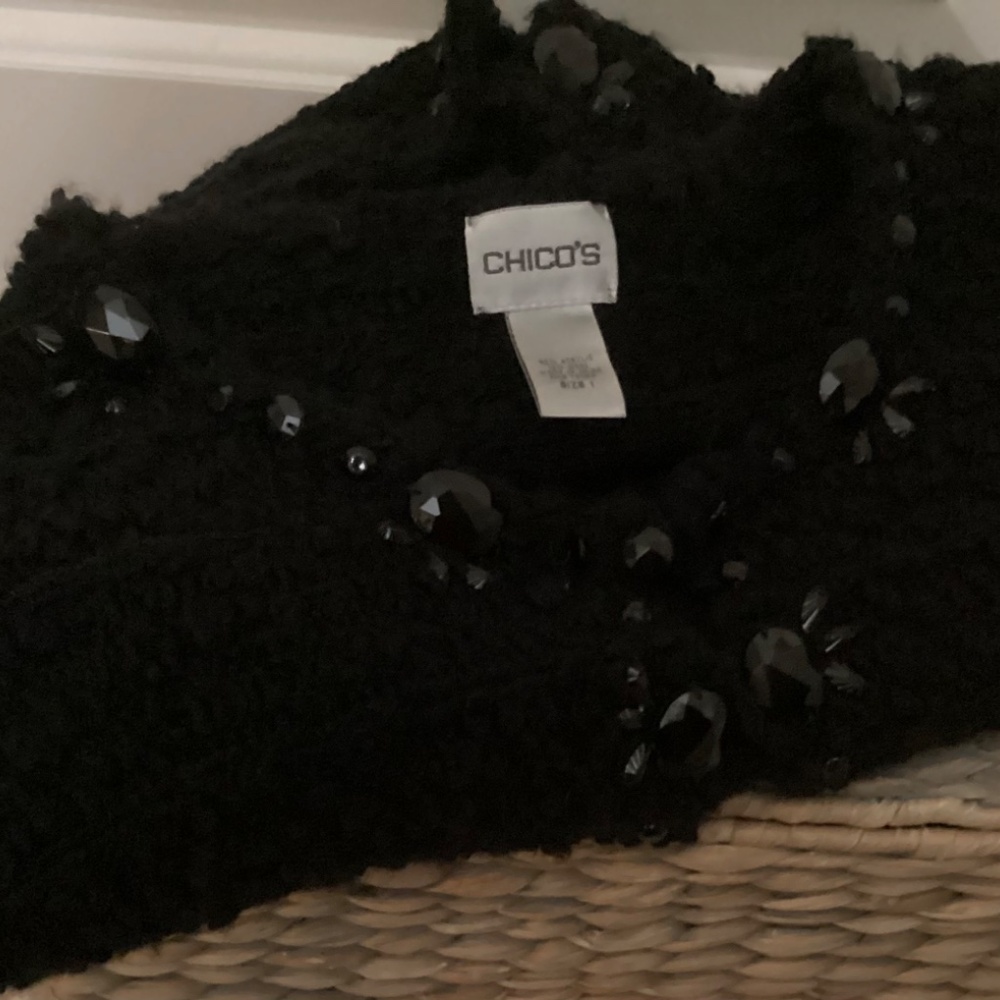 Chico’s Cardigan Sweater Size 1 Black With Embellishments Preppy! Classic! - Picture 4 of 16